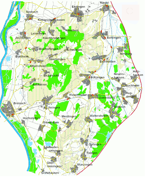 Karte mit Übersicht:  Bahlingen am Kaiserstuhl